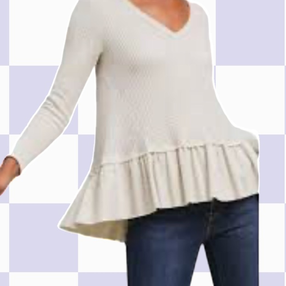 Anthropologie nwt babydoll waffle knit long sleeve with ruffle detail classic